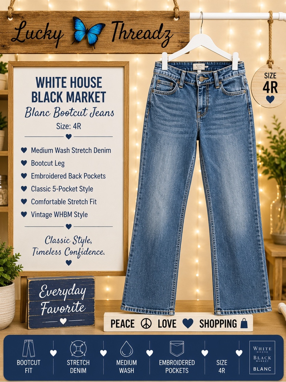 Vintage White House Black Market Blue Bootcut Jeans size 4